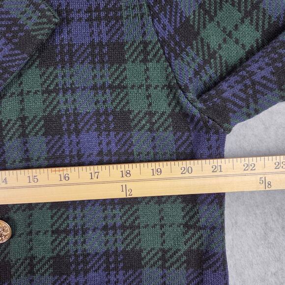 NWT Anne Klein Womens Large Plaid Open Front Cardigan Sweater Navy Green - Picture 10 of 12